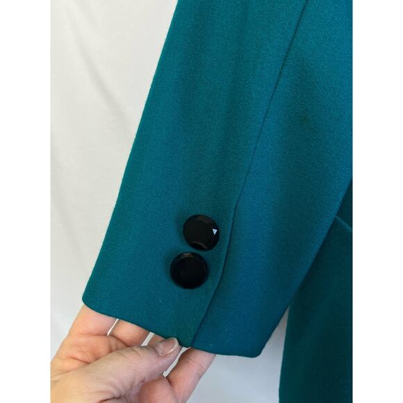 Kasper Women's 10 Aqua Long Sleeve Button Up 100% Wool Belted Waist Suit Jacket - Picture 8 of 10